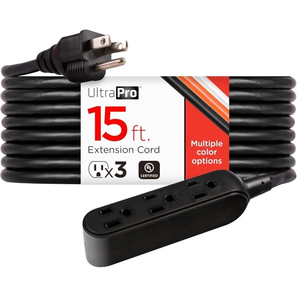 Heavy Duty 15 Ft Extension Cord 3 Outlet Power Strip